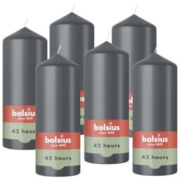 Bolsius - Pillar Candles - Grey - 15 cm - 6 Pieces - Burning Time 42 Hours - with Natural Plant Wax - Without Palm Oil