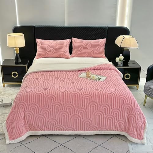 UKELER Sherpa Bed Blanket 80 ?? 90 inch, Ultra Soft Queen Size Throw Blanket for All Season, Cozy Plush Arch Fleece Blanket for Bedroom Living Room Dorm Hostel Sofa Camping, Pink