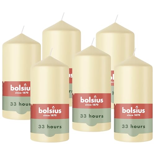 Bolsius - Pillar Candle - Beige - 12 cm - 6 Pieces - Burning time 33 Hours - Natural Vegetable Wax - Palm Oil Free