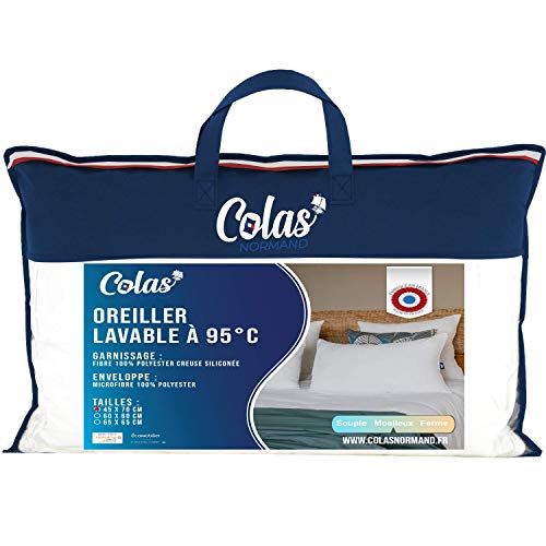 Colas Normand Pillow Washable at 95°C, Fluffy, 45 x 70 cm, Microfibre, Soft and Comfortable, Washable, French Made, White 73130225