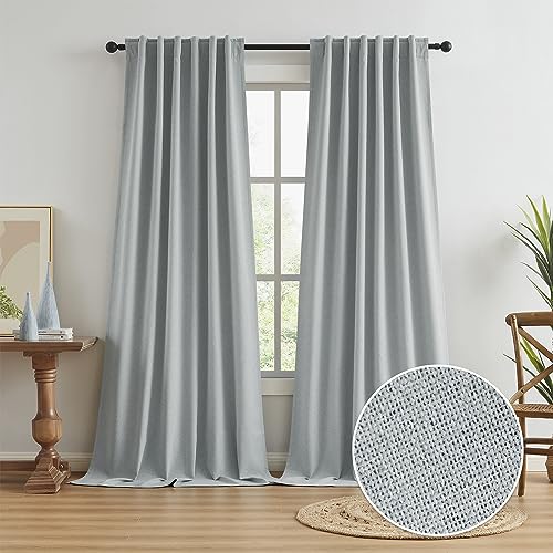 Full Blackout Curtains Light Grey 102 Inches Long 2 Panels Set, Extra Long Back Tab Rod Pocket Hook Belt Linen Curtains, Floor to Ceiling Curtains for Bedroom Dining Room,1 Pair, 50W x 102L