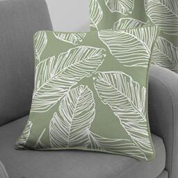 Fusion - Green Leaf Cushion (43 x 43cm) - 100% Cotton - Filling Included - Piped Edge - Green Tropical Leaves Print Cushion with Covers Included/Cushion Inserts - Matching Curtains Available