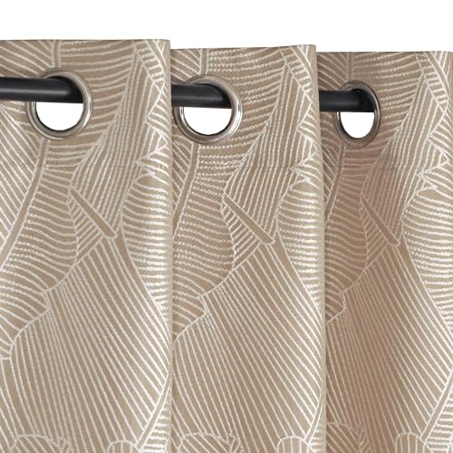 Atout Ciel Vegetable Jacquard Curtain with Eyelets 140 x 240 cm Ready to Hang Beige