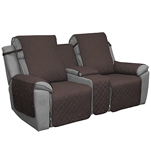Easy-Going Loveseat Recliner Cover with Console, Reversible Couch Cover for Living Room, Split Sofa Cover for Each Seat with Elastic Straps for Kids, Dogs, Pets(2 Seater, Chocolate/Beige)