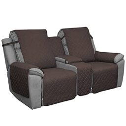 Easy-Going Loveseat Recliner Cover with Console, Reversible Couch Cover for Living Room, Split Sofa Cover for Each Seat with Elastic Straps for Kids, Dogs, Pets(2 Seater, Chocolate/Beige)