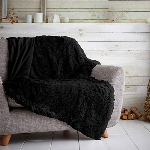 Gaveno Cavailia Hugg and Snugg Teddy Fleece Sofa Bed Blanket, Super Soft Fluffy Easy Care Decorative Throw, Cosy Warm Settee ThrowOver, Double 150x200 cm, Black