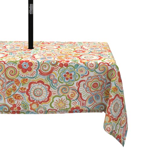 LVTXIII Outdoor Tablecloth with Umbrella Hole and Zipper, 60 x 84 Inch Water-Repellent Patio Table Cloth, Rectangle Table Covers for Backyard Garden, Flower Red