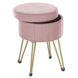 SONGMICS Storage Ottoman, Round Storage Stool Seat, 4 Metal Legs