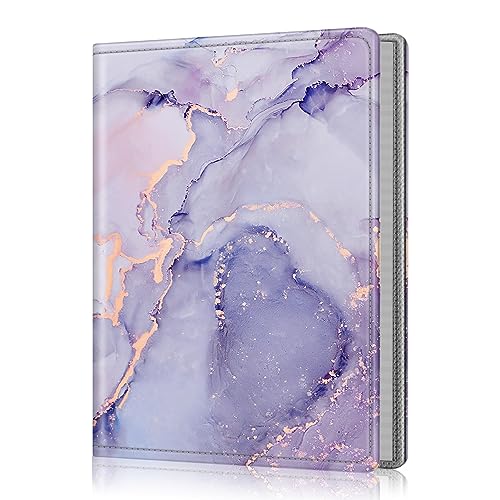 Fintie Photo Album 5x7-52 Pockets Small Mini Capacity Premium Vegan Leather Portable Wallet Albums Book for Wedding Family Boys Girls Artwork Purple Marble