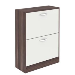 VIDA DESIGNS Shoe Cabinet, Wooden Shoe Storage Unit with 2 Pull-Down Drawers, Multifunctional Dust-Proof Space-Saving Slim Cupboard for Hallway or Entryway (Walnut & White)