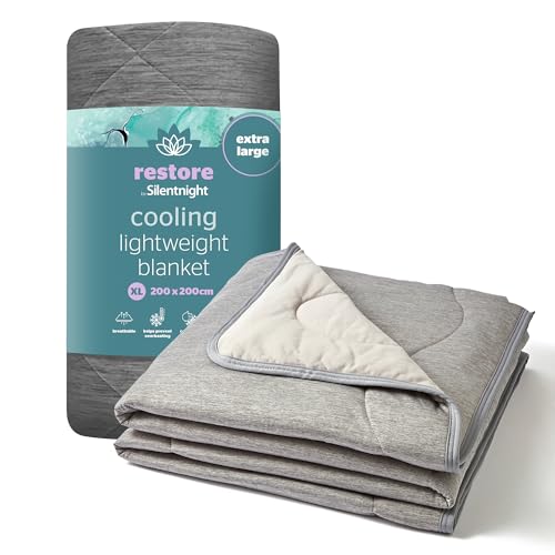 Silentnight Restore Cooling Lightweight Blanket - Comfortable Breathable Cool Feeling for Night Sweats Hot Flushes Menopause - Summer Throw for Sofa & Bed Prevents Overheating Fabric, XL, Grey