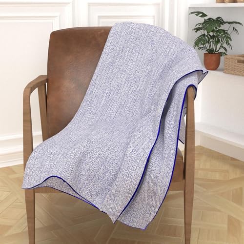 Soleil d'ocre, Recycled Cotton Blanket 140 x 200 cm Stone Blue