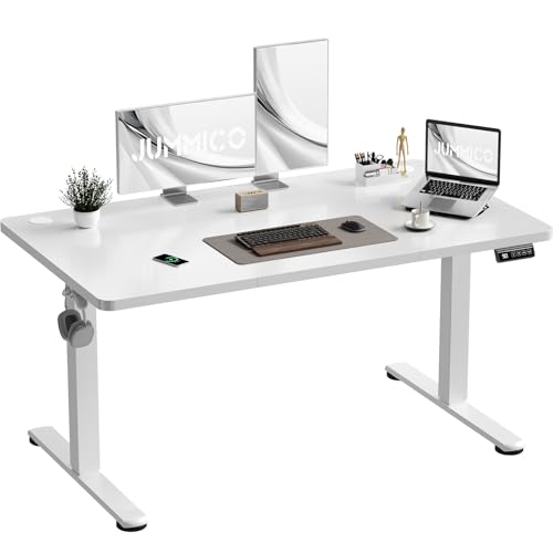 JUMMICO Electric Standing Desk 120 x 60 cm Home Office Height Adjustable Desk, Computer Lift Table with Smart Panel, Sit Stand Desk with Height Memory, White