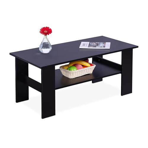 Relaxdays coffee table, HWD: 53.5x100x50 cm, living room table with lower shelf, modern coffee table, black
