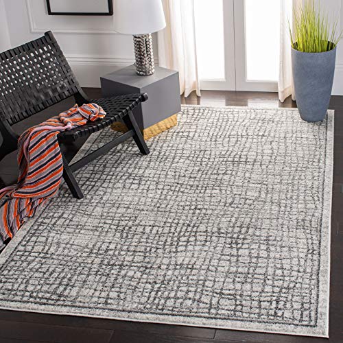 SAFAVIEH Contemporary Rug for Living Room, Dining Room, Bedroom - Adirondack Collection, Short Pile, in Silver and Ivory, 122 X 183 cm