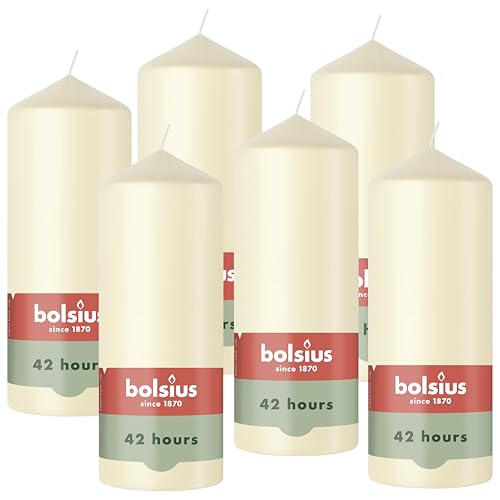 Bolsius - Smooth Pillar Candle - Ivory - 15 cm - 6 Pieces - Decorative Candles – Contains Natural Plant-Based Wax – Without Palm Oil