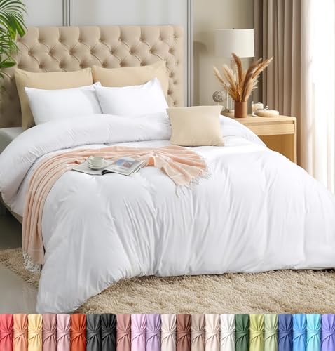 Utopia Bedding Lightweight Duvet Quilt Cover Set with 50x65 cm Pillow cases, 200x220 cm - Soft Microfibre Polyester (White)