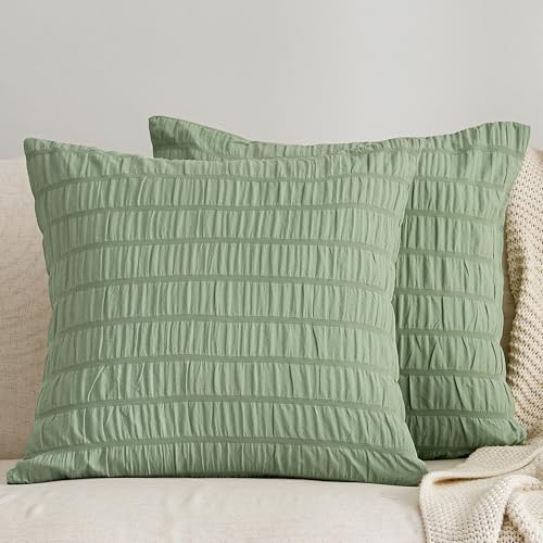 "JELLYMONI Light Green Seersucker Pillowcases 18"" x 18"" - Perfect for Sofa & Bed Layering,Soft Comfort,Decorative Accent Style,Easy Care,Oeko-Tex Certified"
