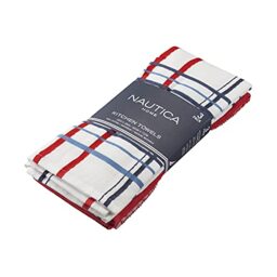 "Nautica Cotton Classics 3 Piece Kitchen Towel Set, 18"" x 28"", Red/White Plaid"