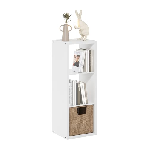 Furinno CUBICLE Book Shelf, 3-Cube Thick Frame Bookshelf, Horizontally & Vertically Reversible Bookcase with Open Back, 14.6 x 15.9 x 44, for Living Room, Bedroom, Home Office, White