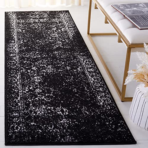 Safavieh Distressed Rug for Living Room, Dining Room, Bedroom - Adirondack Collection, Short Pile, in Black and Ivory, 76 X 244 cm
