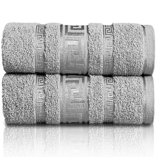 GC GAVENO CAVAILIA Extra Large Jumbo Bath Sheets Greek Towels for Bathroom - 2 Piece Super Absorbent Quick Dry Towel, 100% Egyptian Cotton Soft Fluffy Luxury Bath Towel Spa & Hotel (90x180cm),Grey