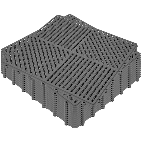 "ToLanbbt Modular Interlocking Cushion 12P 11.8"" x 11.8"" Interlocking Rubber Floor Drain Holes Non-Slip Splicing Drainage Mats for Deck, Shower, Kitchen, Drain Pool, Sauna Bath (Dark Gray, 1 Rows Dots)"