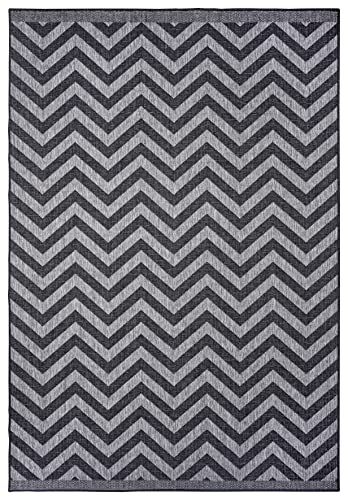NORTHRUGS Indoor and Outdoor Rug Palma 160 x 230 cm Reversible Rug Weatherproof Modern Design ZigZag Pattern Rug for Balcony Garden Conservatory Living Room Waterproof in Night Silver