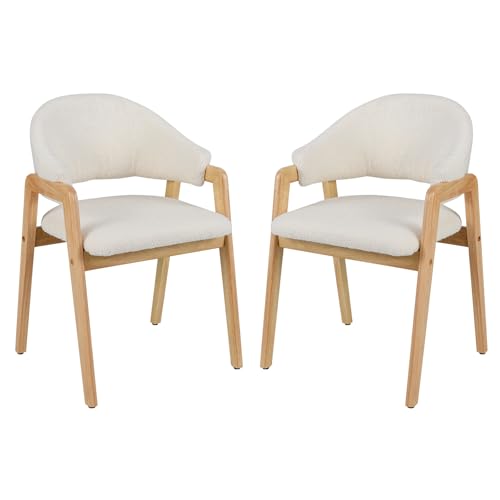 GiantexUK Dining Chairs Set of 2, Padded Kitchen Chairs with Rubber Wood Frame, Sherpa Fabric Upholstered Reception Chairs for Dining Room Living Room