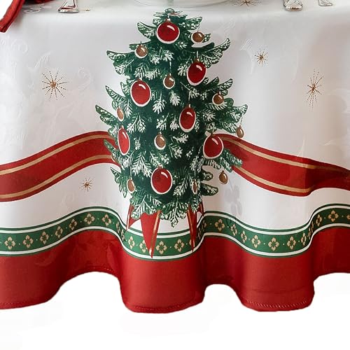 "Elrene Villeroy & Boch Toy's Delight Christmas Fabric Tablecloth, Holiday Table Decor, 70"" Round"