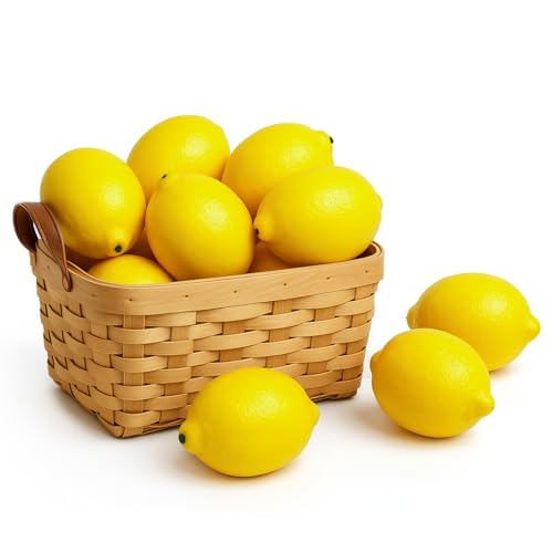 "BigOtters 12pcs Artificial Lemons, 3.7"" x 2.5"" Big Size Vivid Faux Lemon Plastic Fake Yellow Lemon for Fake Fruit Bowl, Home Kitchen Table Cabinet Party Decor Photography Prop"