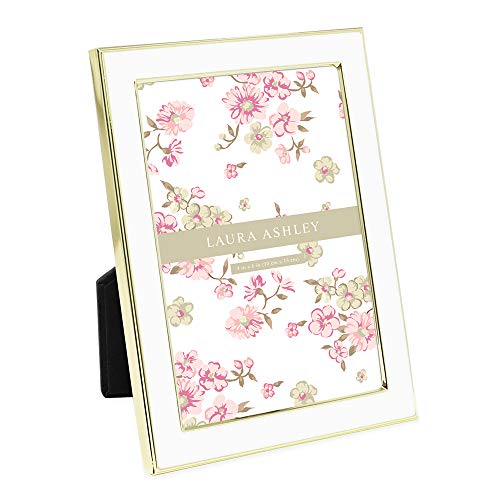 Laura Ashley 4x6 White Enamel Picture Frame, Gold Metal Edge with Easel, for Countertop, Counterspace, Tabletop Display, Bookshelf, Desk, Wall D??cor, Photo Gallery