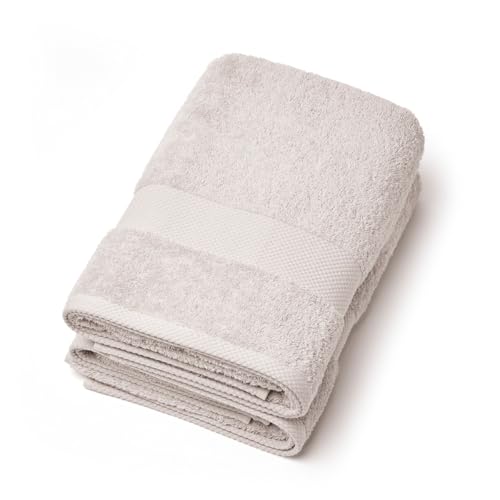 Pure Cotton Set of 2 Bath Towels in Combed Cotton 570 g/m² - Oeko-TEX Certified - Washable at 40°C - 2-Piece Bath Mat 70 x 140 cm - Sand