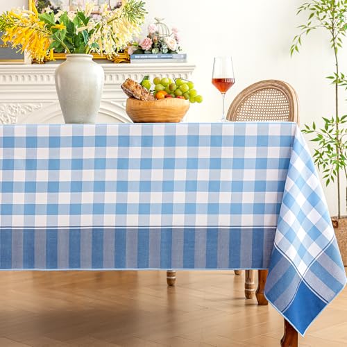 "Midsummer Breeze Gingham Tablecloth-Checkered Table Cloth-Rustic Farmhouse Plaid Tablecloths for Spring, Summer, Easter, Picnic, Outdoor Party(Rectangle, 60""x104"", Blue)"