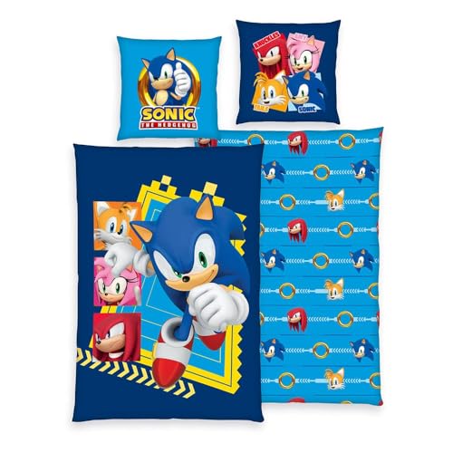 Herding Sonic Bed Linen, Pillowcase Approx. 80 x 80 cm, Duvet Cover Approx. 135 x 200 cm, with Zip and Reversible Motif, 100% Cotton/Renforcé