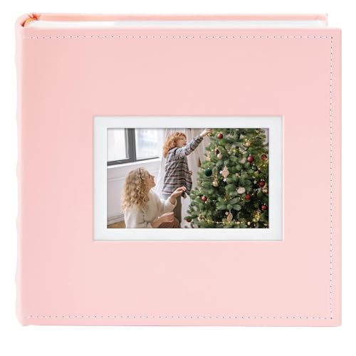 Golden State Art, Photo Album with Memo Writing Space hold 200 4x6 Horizontal Pictures, Leather Cover (Coral Pink)