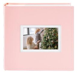 Golden State Art, Photo Album with Memo Writing Space hold 200 4x6 Horizontal Pictures, Leather Cover (Coral Pink)