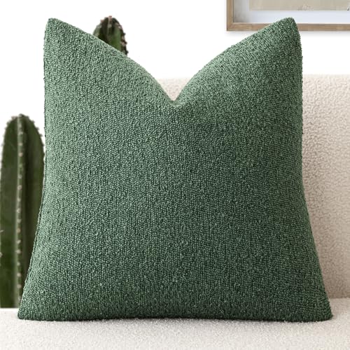 Foindtower Decorative Textured Boucle Throw Pillow Covers Accent Solid Pillow Cases Neutral Soft Cozy Couch Cushion Case for Chair Sofa Bedroom Living Room Home Decor 26x26 Inch,1PC,Pine Green