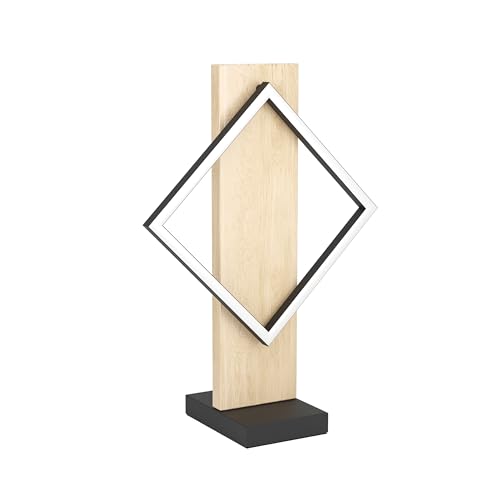 Eglo LED Bedside lamp Boyal, Table Light Fitting with Wooden Beam, Living Room and Bedroom Lighting, Light Wood and Black Metal, FSC Certified, Warm White, 42.5 cm