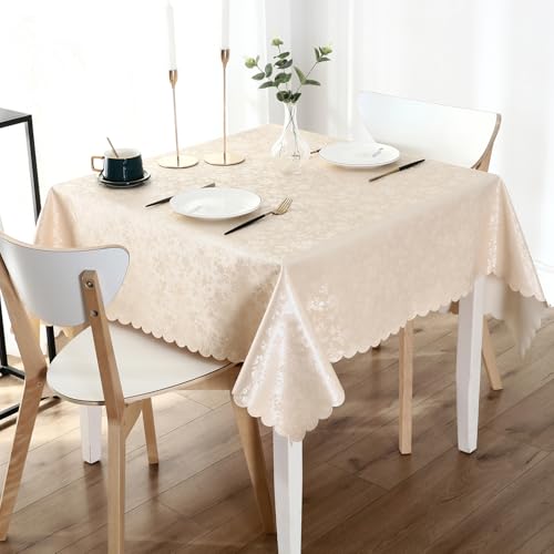 "Smiry Square Table Cloth, Waterproof Heavy Duty Vinyl Tablecloths, Wipeable Washable Table Cover for Kitchen and Dining Room (Beige, 60"" X 60"")"
