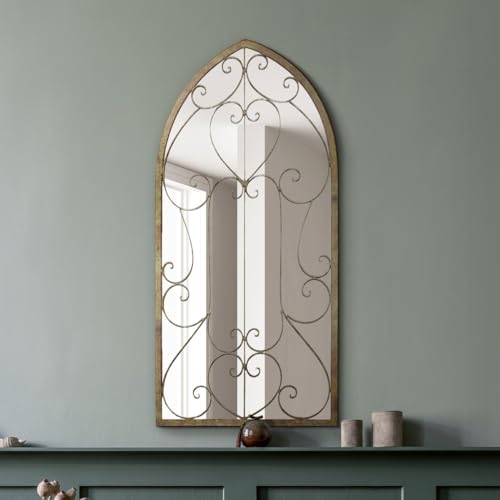 "The Kirkby - Rustic Metal Arched Decorative Wall or Leaner Mirror 39"" X 20"" (100CM X 50CM)"