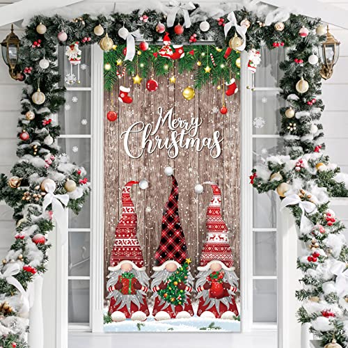 Irenare Merry Christmas Front Door Cover, Fabric Glitter Wood Props, Xmas Snowflake Hanging Door Wrap, Photo Booth Props, Party, Gnome Style