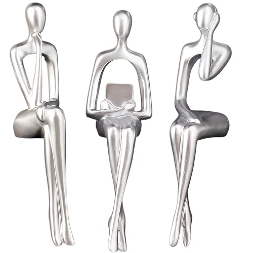 XINXAUN Silver Decor Thinker Statue - Abstract Resin Sculpture for Desk & Shelf Decor