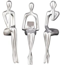 XINXAUN Silver Decor Thinker Statue - Abstract Resin Sculpture for Desk & Shelf Decor