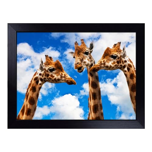 Lap Tray with Bean Bag Cushion, Giraffes 3 - Handmade in the UK, Raised Wooden Edge, Padded Cushion, Heat-Resistant Wipe-Clean Surface, for Meals, Laptops and Crafts
