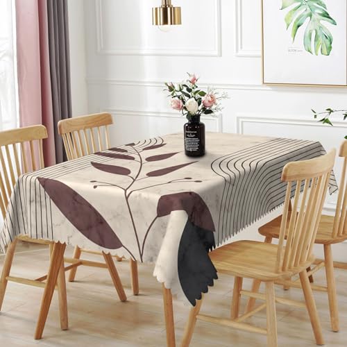 TTQYFNM 60x120inches Boho Mid Century Rectangle Tablecloth Modern Abstract Geometric Leaves Polyester Fabric Table Cloth Washable Wrinkle Resistant Table Cover for Dining Room Home Kitchen Party Decor