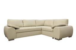 Sofas and More ENZO - CORNER SOFA BED WITH STORAGE - FAUX LEATHER - RIGHT HAND SIDE ORIENTATION (CREAM)