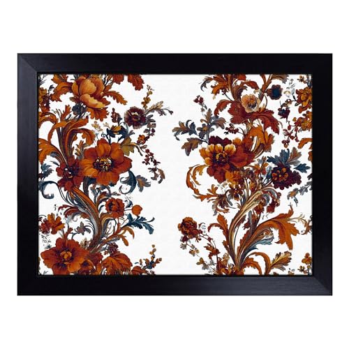 Lap Tray with Bean Bag Cushion, Fancy Floral Art Pattern - Handmade in the UK, Raised Wooden Edge, Padded Cushion, Heat-Resistant Wipe-Clean Surface, for Meals, Laptops and Crafts