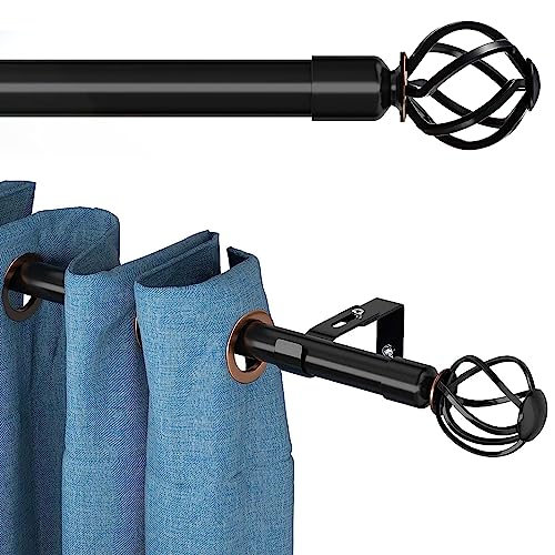 Black Curtain Rods for Windows 48 to 84, Heavy Duty Decorative Curtain Rods with Twisted Cage Finials, 1 Inch Drapery Rods with Brackets Set, Adjustable Splicing Curtain Pole for Living room,Bedroom