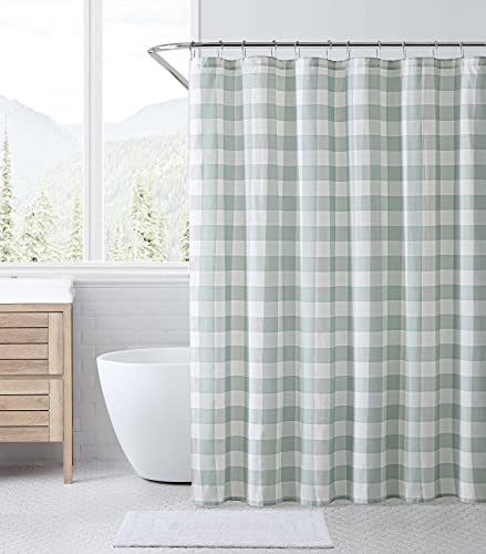 "Eddie Bauer - Shower Curtain, Lightweight Cotton Bathroom Decor, Buttonhole Top (Cabin Plaid Green, 72"" x 72"")"